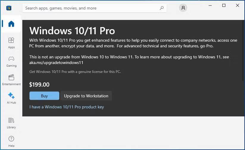 Microsoft store upgrade to Windows 10 Pro